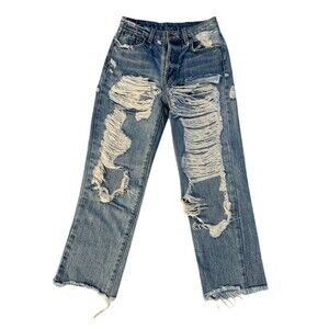 Carmar Women's size 23 Extreme Distressed Denim Crop Button Fly Boyfriend Jeans